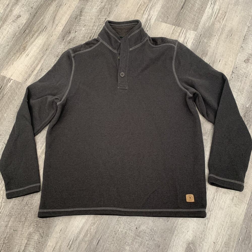 G.H. Bass Mens Large Mock Neck Pullover Faux Sherpa Collar Button Collar Gray